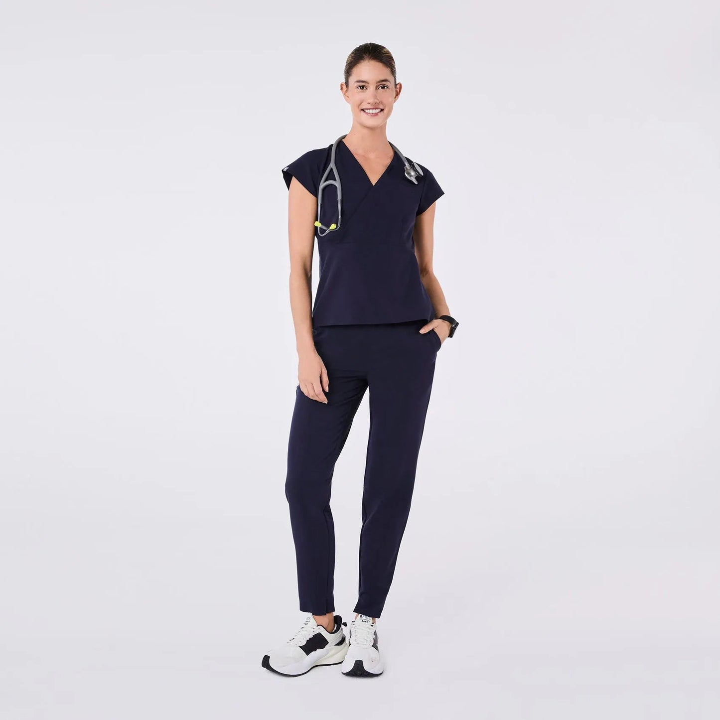 Women's Tivoli Slim Peplum Scrub Top - Navy
