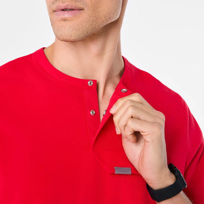Men's Corfield Henley Scrub Top - Pop Red