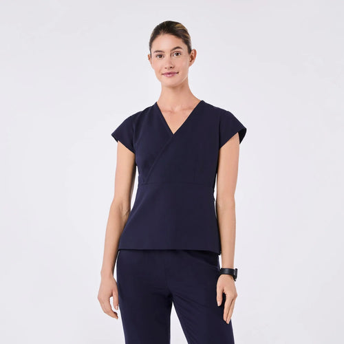 Women's Tivoli Slim Peplum Scrub Top - Navy