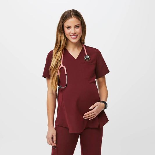 Women's Octavia Maternity Scrub Top - Burgundy