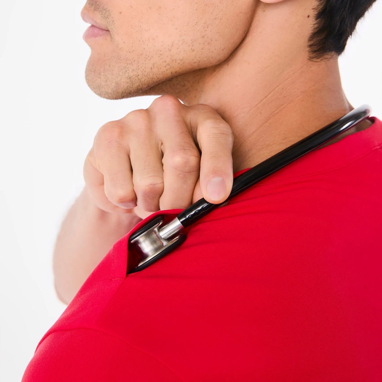 Men's Corfield Henley Scrub Top - Pop Red