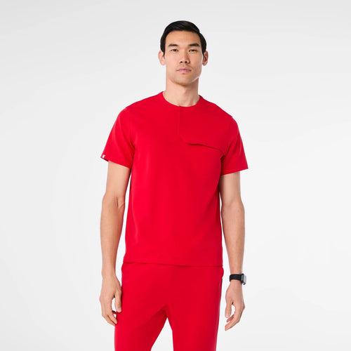 Men's Corfield Henley Scrub Top - Pop Red