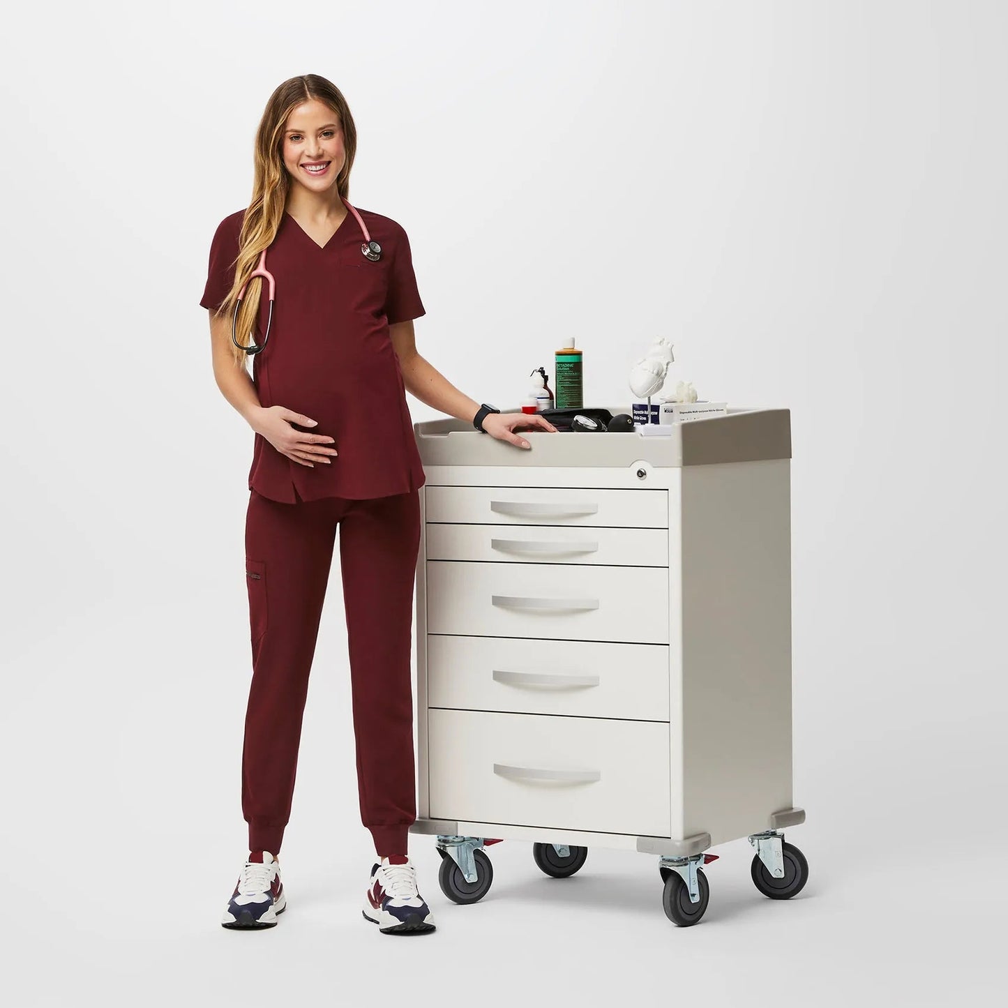 Women's Octavia Maternity Scrub Top - Burgundy