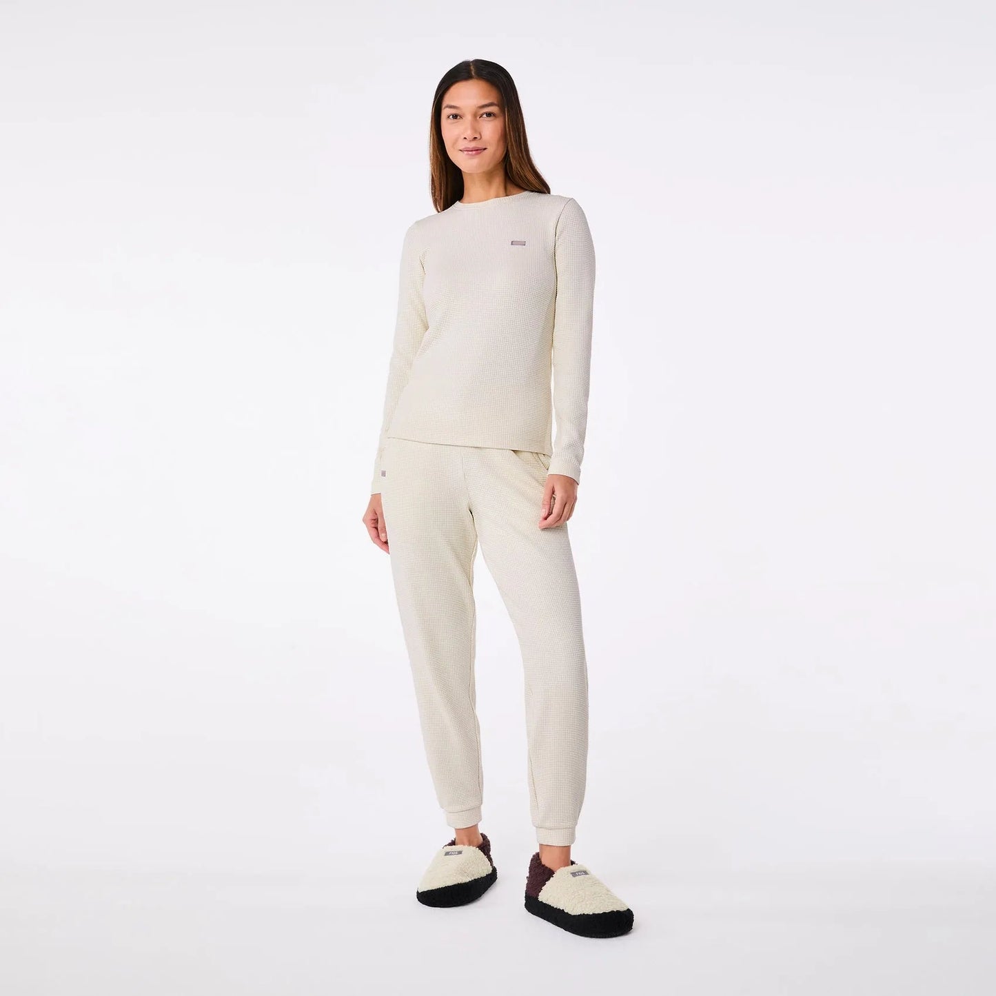 Women's Off-Shift Waffle Crewneck Top - Cream